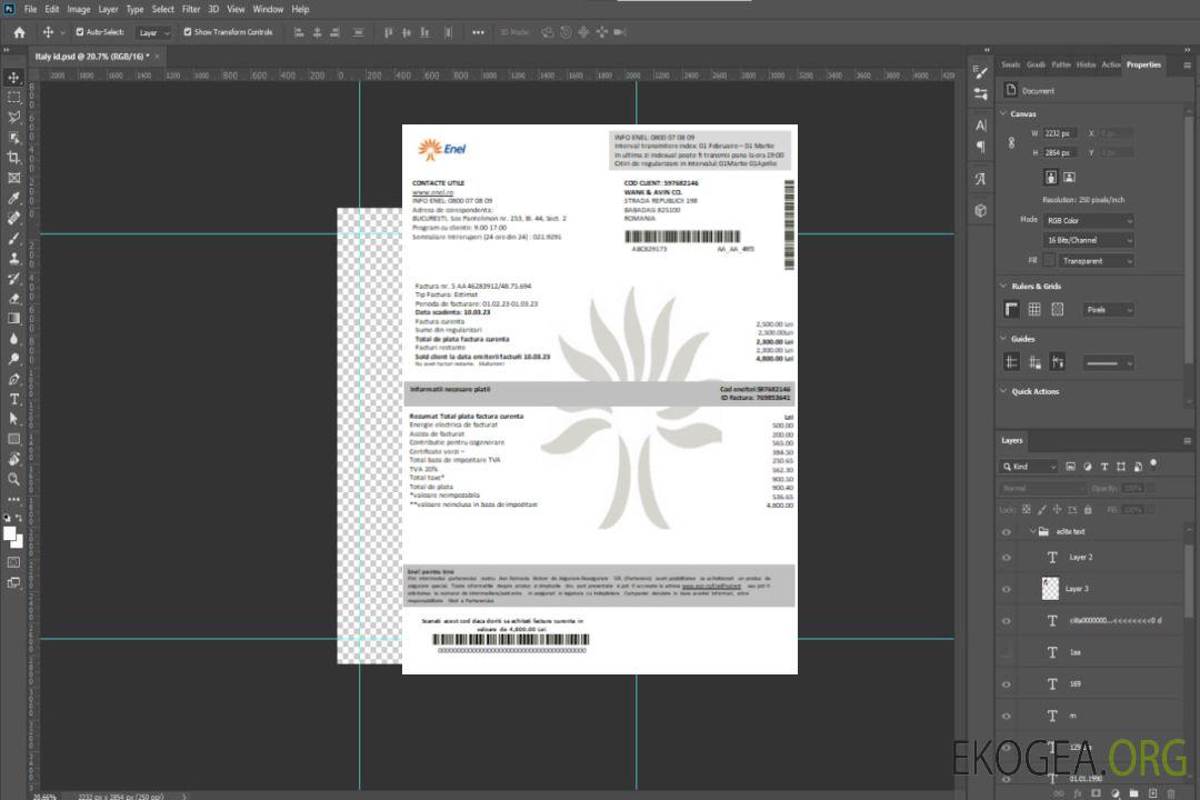 Enel justificatif de domicile électricité facture d'entreprise de service public SCR template